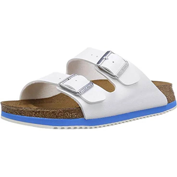 BIRKENSTOCK Professional Arizona - zuecos de Material sintético Unisex, Blanco - Blanc (White Ls White/Blue), 43