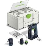 Festool Akku-Bohrschrauber CXS 18-Basic-Set (mit Magnet-Bithalter, Werkzeugfutter, Winkelvorsatz, Schnellspannbohrfutter, Bitkassette, Bit, Gürtelclip), im Systainer