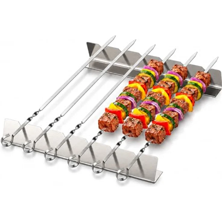Homealexa Schaschlikspieße Set, 6 Stück 40,5 cm Edelstahl Grillspieße mit 2 Spießhaltern, flache BBQ Spieße für Fleisch und Gemüse, wiederverwendbar und leicht zu reinigen – Bild 1