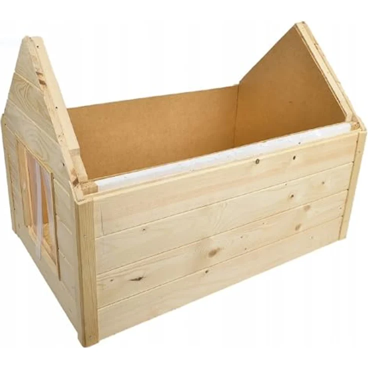 QLS Hundehütte aus Holz 101x69 cm Isoliert Winterfest Outdoor, Naturholz – Bild 3