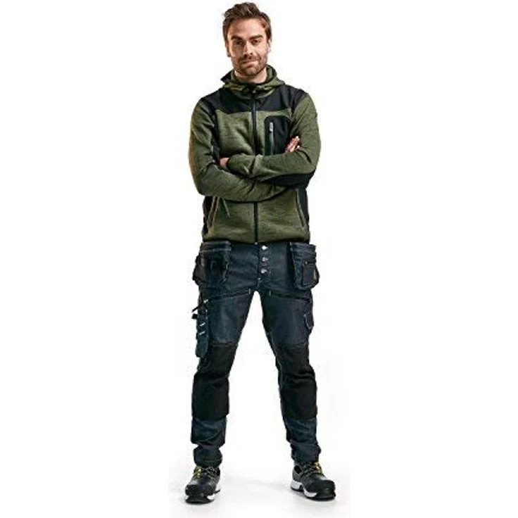 BLAKLÄDER® Herren Strickjacke 4930, leichte und warme Arbeitsjacke mit Softshell-Einsätzen, armygrün/schwarz, Größe M – Bild 3