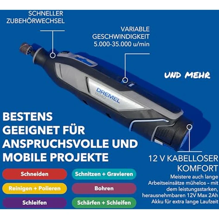DREMEL Akku-Multifunktionswerkzeug Dremel 8240-5/65 Platinum+ Box, 12V Akku-Multitool mit 5 Aufsätzen und 65-tlg. Zubehörset – Bild 2