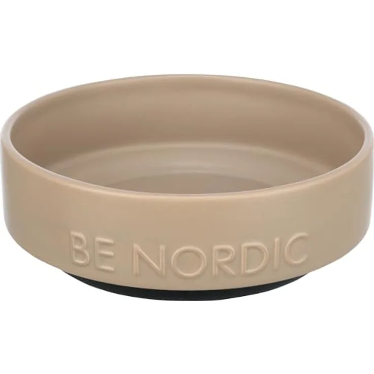 TRIXIE Hundenapf aus Keramik BE NORDIC 500 ml taupe - moderner Fressnapf für kleine Hunde ø 16 cm Keramiknapf mit rutschfester Gummierung - 24526