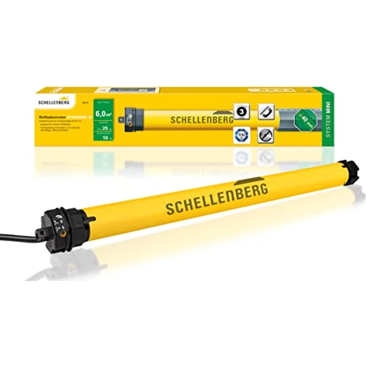 Schellenberg 20110 Rolladenmotor MINI Standard, 10 Nm Rohrmotor für 40 mm Welle, mechanische Endlageneinstellung, bis 6 m² Rollladenfläche, Set inkl. Wandlager
