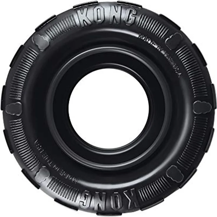 KONG – Tires – Kauspielzeug und Leckerlispender aus Robustem Kautschuk für Besonders Kräftiges Kauen – Für Mittelgroße/Große Hunde