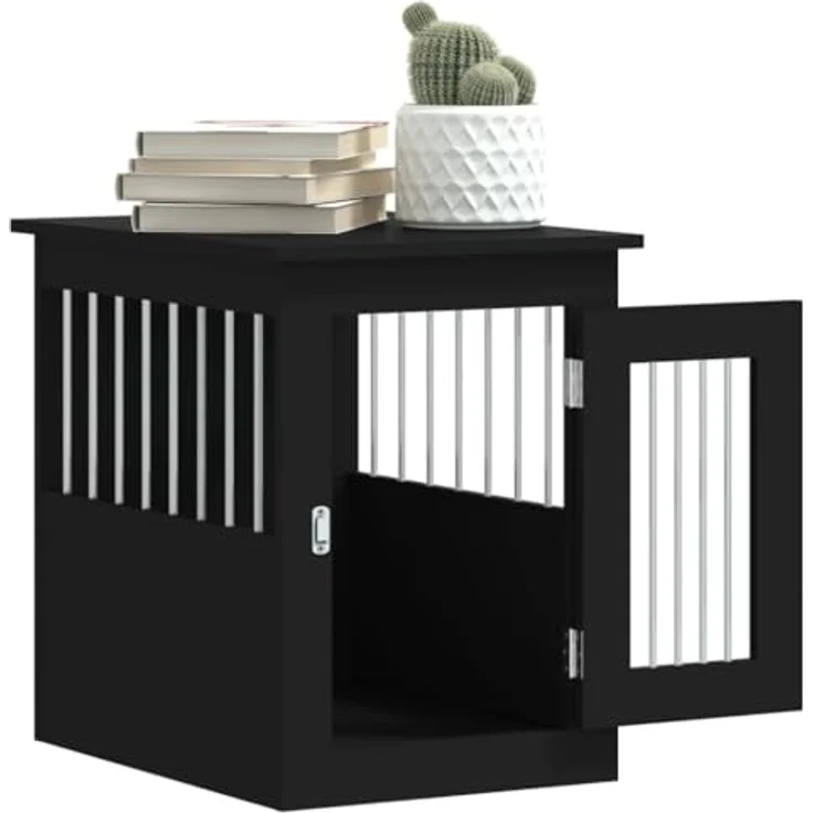 vidaXL Hundekäfig im Möbelstil, Abschließbar Hundebox mit Tür, Hundehütte Beistelltisch mit 2-in-1-Funktion, Hundehaus Haustierkäfig, Schwarz 45x62x59 cm Holzwerkstoff – Bild 5