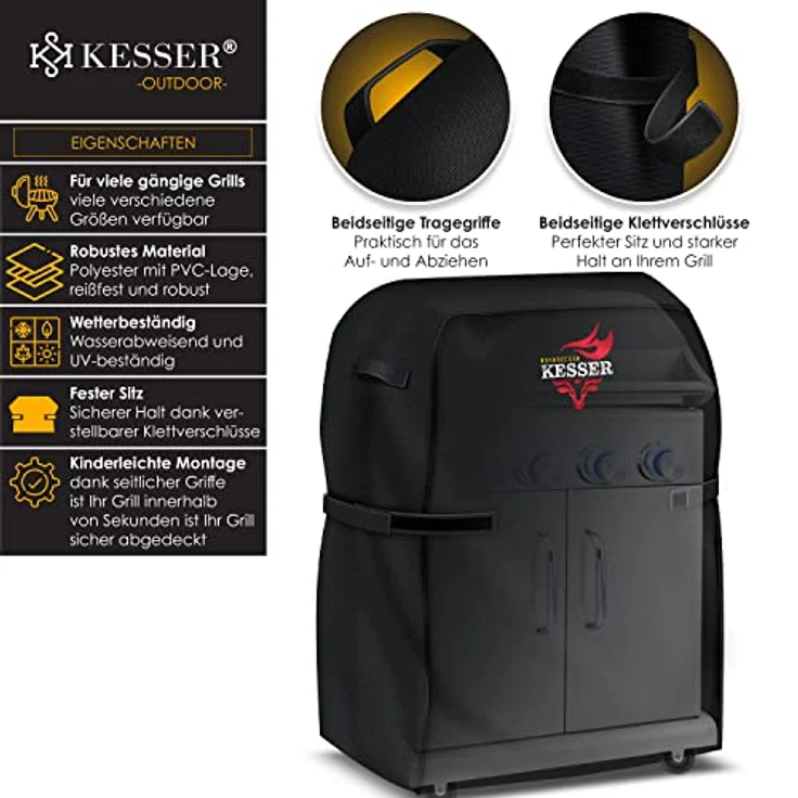 KESSER Premium BBQ Grillabdeckung Gasgrill Grillhaube Abdeckung Wetterfest - für Weber, Brinkmann, Char Broil Grill Abdeckhaube Schutzhülle 600D Oxford- Gewebe Reißfest Schwarz, 76 x 66 x 109 cm (BxTxH) – Bild 2