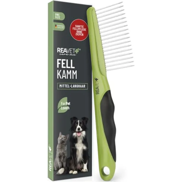 ReaVET Hundekamm & Katzenkamm für Mittel- Langhaar I Entfernt Knoten & Entwirrt das Fell I Fellkamm für die tägliche Fellpflege I Kamm für Hunde, Katzen mit abgerundeten Edelstahl-Zinken