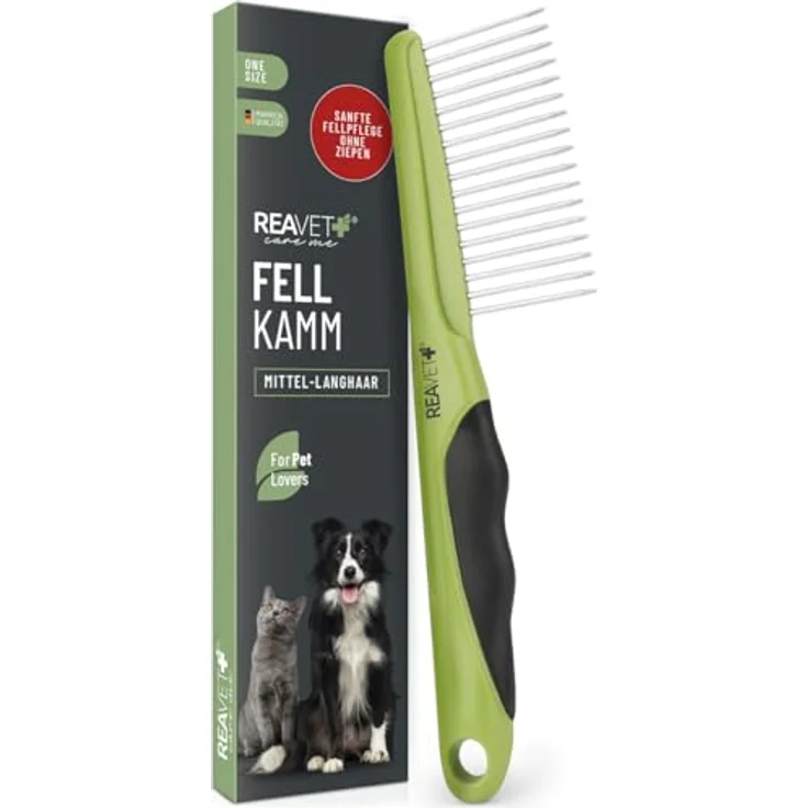 ReaVET Hundekamm & Katzenkamm für Mittel- Langhaar I Entfernt Knoten & Entwirrt das Fell I Fellkamm für die tägliche Fellpflege I Kamm für Hunde, Katzen mit abgerundeten Edelstahl-Zinken – Bild 1