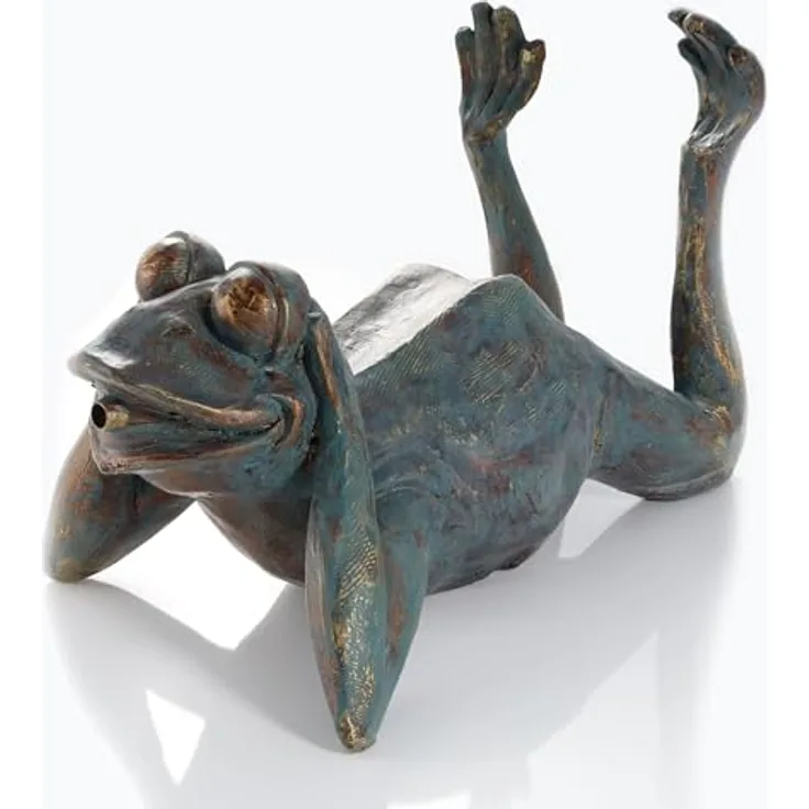 Esotec Wasserspeier-Figur Frosch, Teichfigur aus wetterfestem Kunststein, mit Schlauch für Wasserdurchfluss 300 l/h, ca. 340 x 210 x 235 mm