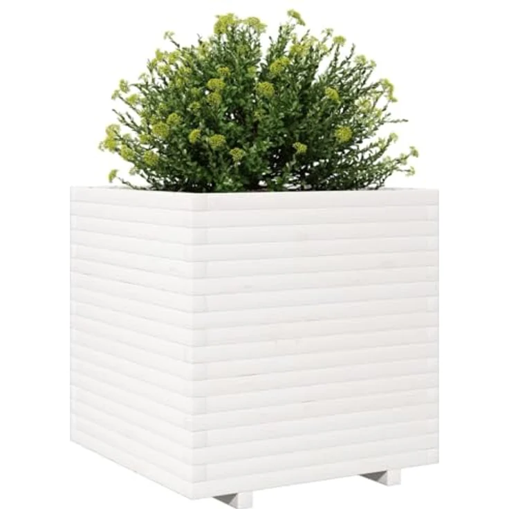 vidaXL Pflanzkübel, Blumenkasten für Garten Balkon Terrasse, Hochbeet für Gemüse Blumen Pflanzen, Weiß Massivholz Kiefer – Bild 4