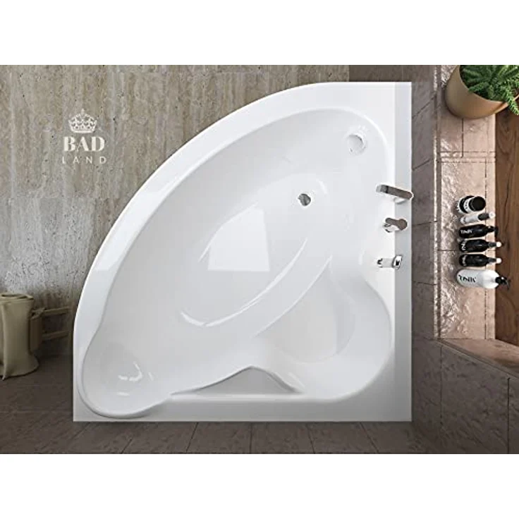 Polimat BADLAND Eckbadewanne STANDARD 120x120, Weiß, Komplettset mit Acrylschürze, Füßen und Chrom Automatik Ablaufgarnitur, Made in EU 4in1 – Bild 4