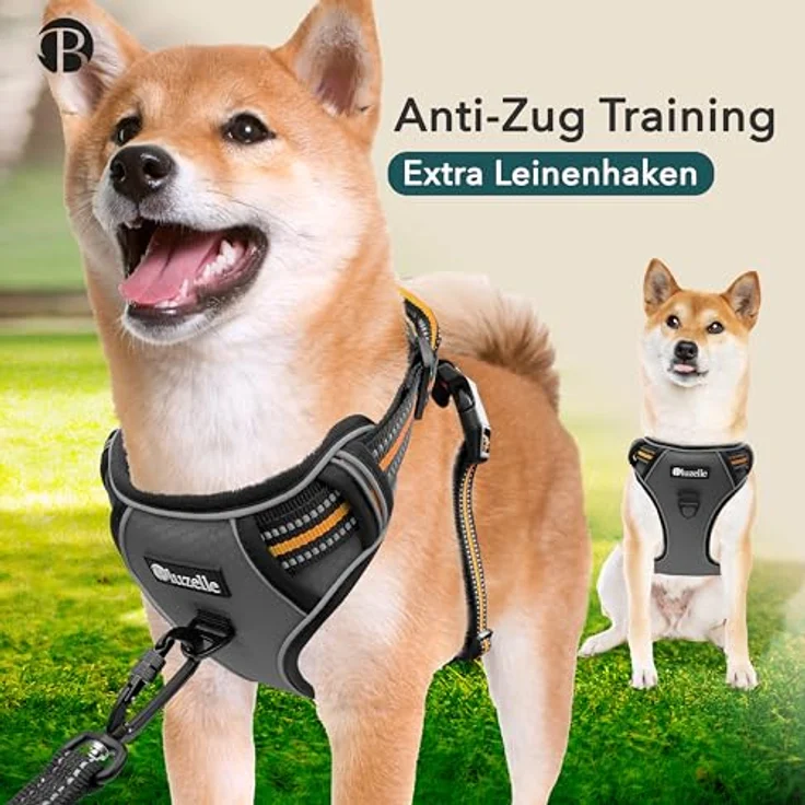 bluzelle Hundegeschirr für kleine Hunde, Reflektierendes Brustgeschirr mit GPS Tracker Tasche, Anti-Zug Hundeweste, Atmungsaktiv, Grau – Bild 5