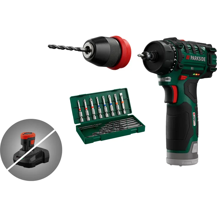 PARKSIDE® 12 V Akku-Bohrschrauber »PBSA 12 D4«, 2-Gang-Getriebe, Quickstop, LED Arbeitslicht, ohne Akku und Ladegerät