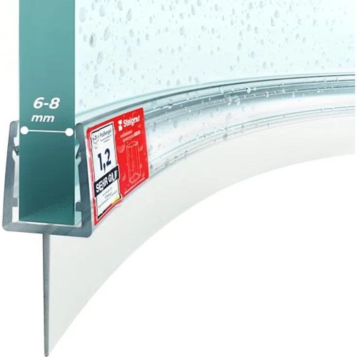 STEIGNER Duschdichtung gebogen UK10 80 cm, transparente Dichtung für Runddusche und Viertelkreis-Duschkabine, geeignet für 6-8 mm Glas, flexibles Material gegen Auslaufen – Bild 1