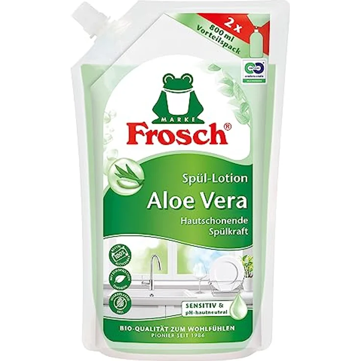 FROSCH Spül-Lotion Aloe Vera, 800 ml Nachfüller - Geschirrspülmittel mit pflegender Aloe Vera – Bild 1
