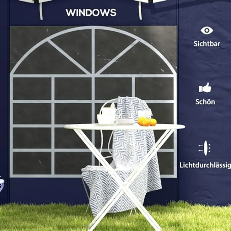 Outsunny Pavillonseitenteil, 2er Set Seitenwände mit Fenster und Tür, 295x195 cm, passend für 3x3m und 3x6m Pavillons, Oxford, Blau – Bild 5