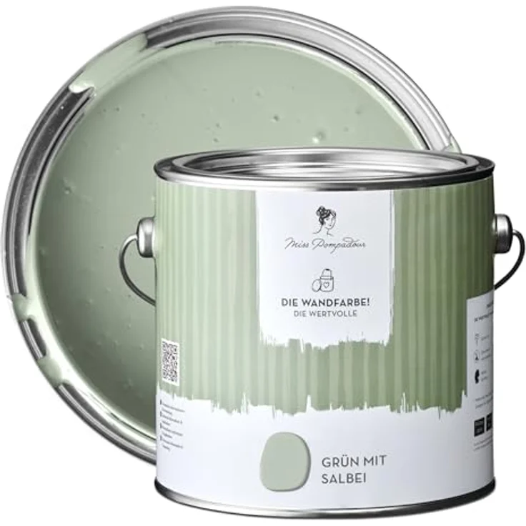 MissPompadour Wandfarbe Grün mit Salbei - matte Innenfarbe, sehr hohe Deckkraft, geruchsneutral, 2,5 L, wasserbasiert – Bild 1