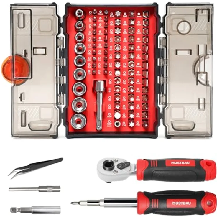 Mustbau 78 Psc in 1 Feinmechaniker Schraubendreher Set, Werkzeug Set mit Torx T10-T40, Hex H2-H6, Phillips 0-3 usw. für PS4, Switch, Laptop, PC, Brillen, Uhren