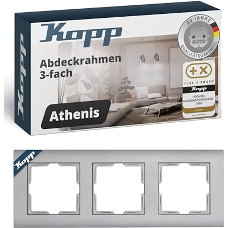 Kopp Abdeckrahmen 3-fach Athenis, Stahl, für senkrechte und waagerechte Installation – Bild 2