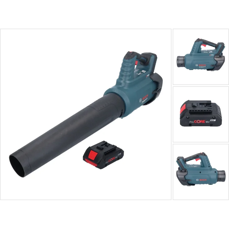 Bosch GBL 18V-750 Professional Akku Gebläse 18 V BITURBO Brushless + 1x ProCORE Akku 4,0 Ah - Laubbläser mit hohem Volumenstrom und variabler Drehzahlsteuerung, blau