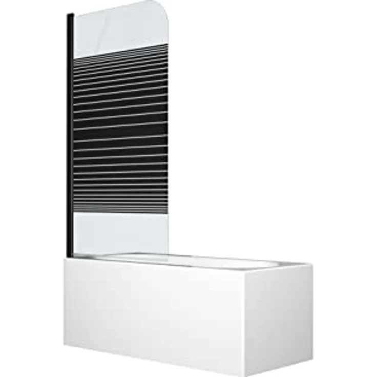 Marwell Black Lines Badewannenaufsatz 125 x 140 cm Duschwand für Badewanne 1-teilig faltbar in matt schwarz - Duschabtrennung aus 4 mm starken Einscheibensicherheitsglas – Bild 1