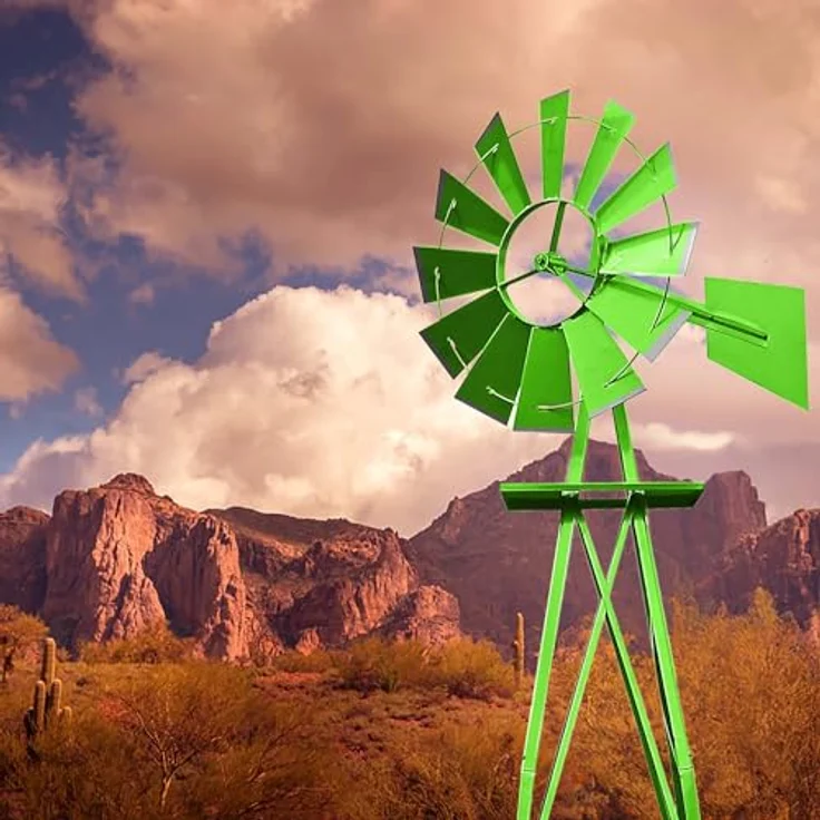 Wiltec Windrad mit 245 cm Höhe, Windmühle in Grün, US-Design, kugelgelagertes Texasrad, Rankhilfe für Garten – Bild 2