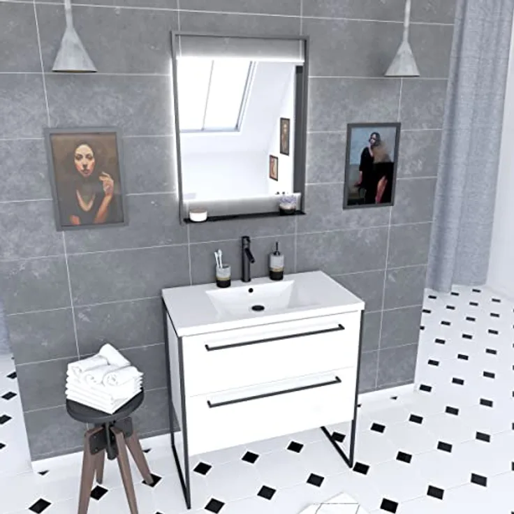 Aurlane PACM011 Structura P011 Badezimmerschrank, Schwarz/Weiß