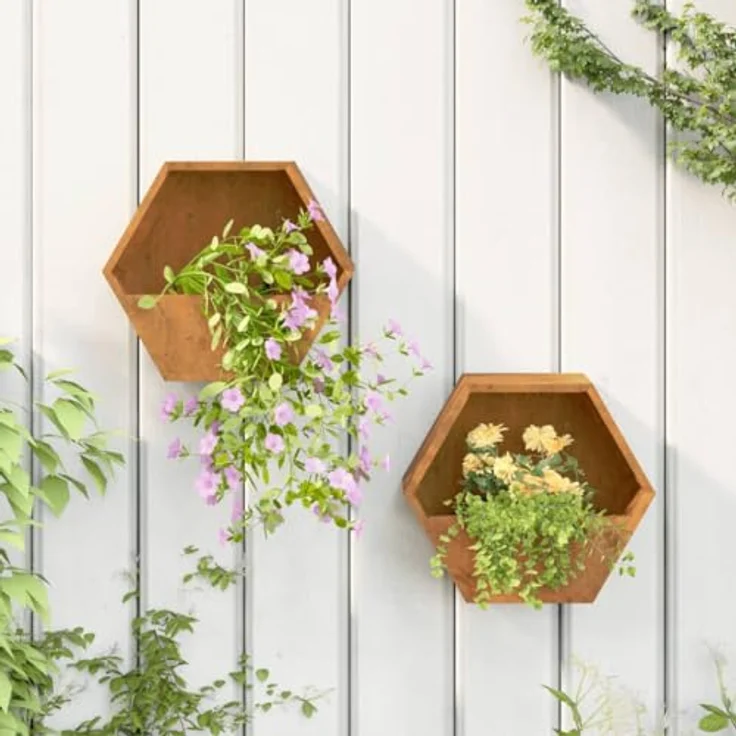 vidaXL Wand-Pflanzkübel, 2er Set aus rostigem Cortenstahl, 30x10x25 cm – Bild 2