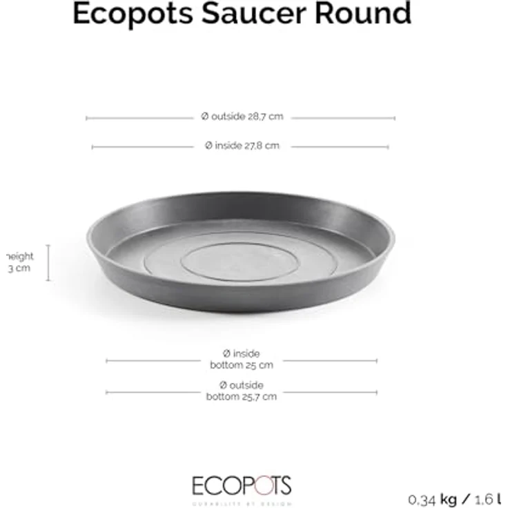ECOPOTS Blumentopfuntersetzer ROUND SAUCER Grey, Recylingkunststoff, bruchsicher, UV-beständig, frostsicher – Bild 3