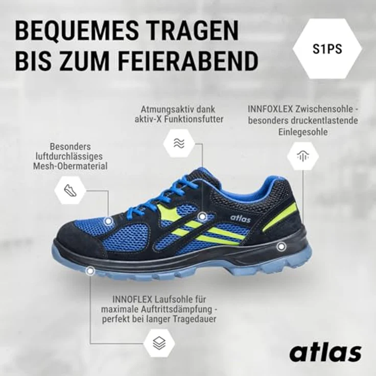 Atlas Schuhe Flash 4005 XP Arbeitsschuh, Alu-tec®Aluminiumkappe, öl-, benzin- und säurebeständig, schwarz/blau – Bild 4