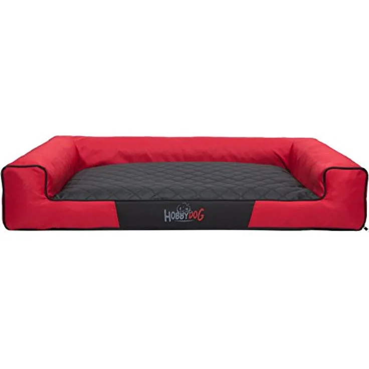DOGGY Hobbydog XL VICCCM5 Eckig Hundebett, Victoria Katzenbett Schlafplatz, rot mit schwarz, Robustes Codura-Material, Waschbar bei 30°C, EU-Produktion
