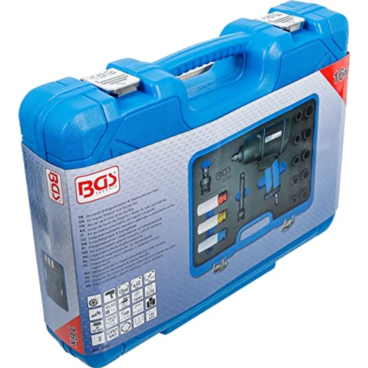 BGS Technic Druckluft-Schlagschrauber & Kraft-Steckschlüssel-Satz, 12,5 mm (1/2'), 1200 Nm, 16-teilig, ergonomischer Soft-Grip, 3 Kunststoffeinsätze für empfindliche Materialien – Bild 8