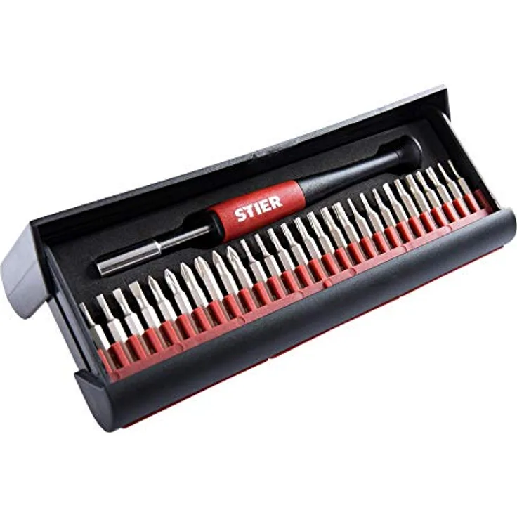 STIER Der STIER Feinmechaniker Schraubendrehersatz, 29-tlg, Präzisionsschraubendreher Set, Bits für Phillips Pozidriv Innensechskant Torx, für Laptops Uhren iPhones