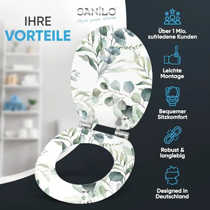 Sanilo WC Sitz Eukalyptus, Toilettendeckel aus Holz mit Absenkautomatik, antibakterieller Beschichtung, 47 x 37,7 cm – Bild 3