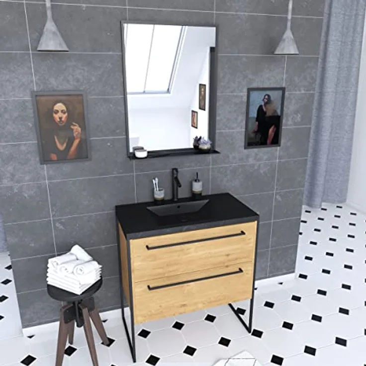Aurlane PACM106 Structura P106 Badezimmermöbel, Schwarz/Eiche Braun