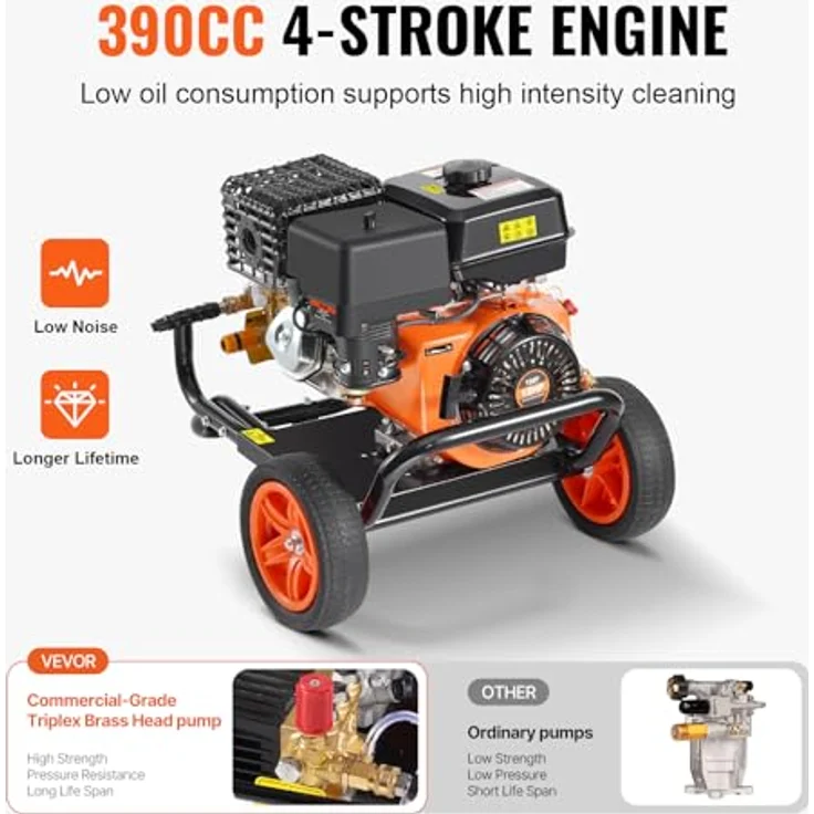 VEVOR Gas-Hochdruckreiniger G250A, 4400 PSI, 15 l/min mit Kupferpumpe, Spritzpistole, Verlängerungsstab und 5-Düsen-Set – Bild 3