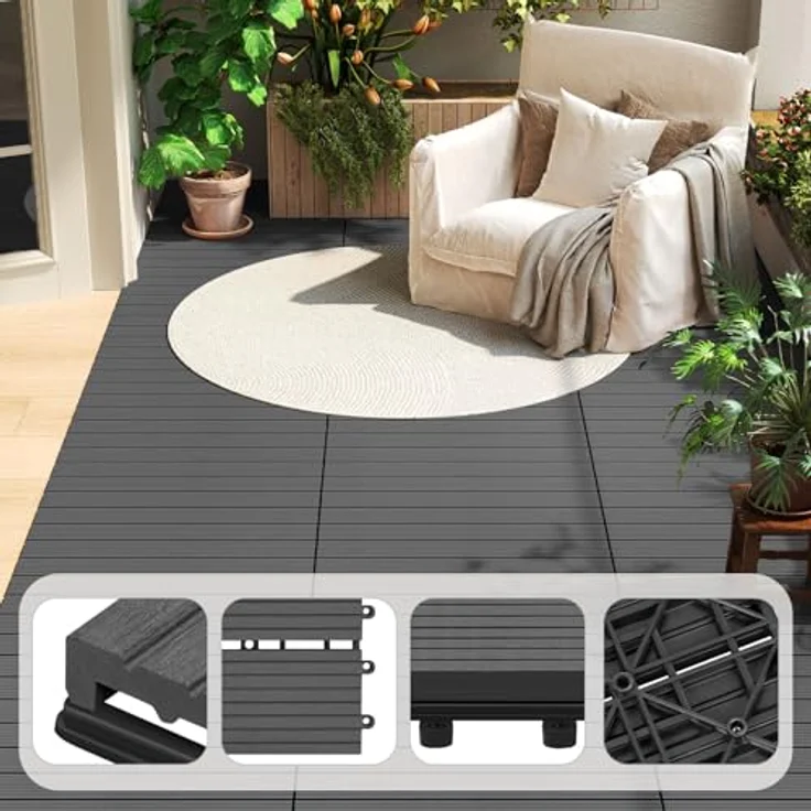 12er-Set WPC Terrassenfliese mit Klicksystem grau – Bild 5