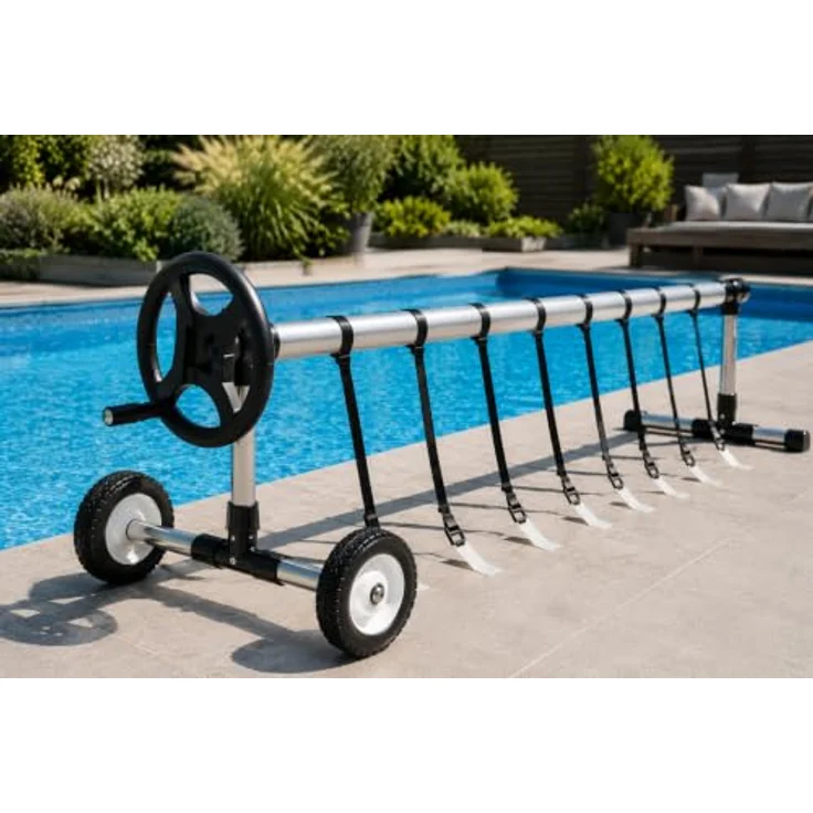 COIL Pool-Abdeckplane, Fahrbares Aufrollsystem für Solarfolie, Edelstahl-Basis & Aluminiumrohr mit 8 Befestigungsbändern – Bild 7