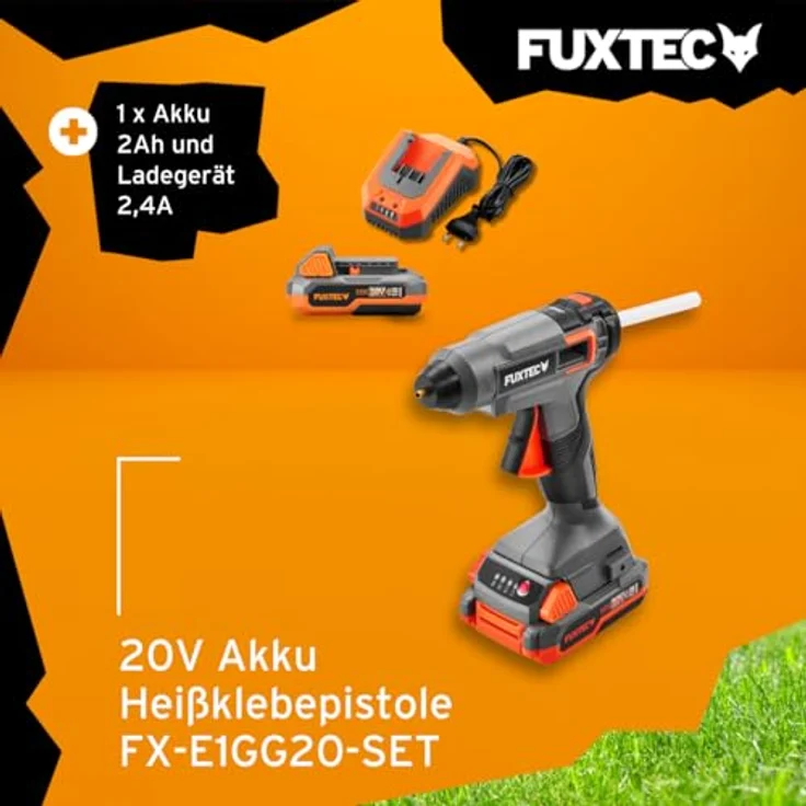 FUXTEC Heißklebepistole FX-E1GG20SET, kabellose 20V Akku Heißklebepistole mit LED-Lampe – Bild 2