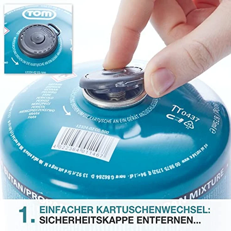 TOM Gaskartuschen CG-500, 8 x 500g Butan Propan Gas mit Sicherheits-Schraubventil – ideal für Campingkocher und Outdoor-Aktivitäten – Bild 4