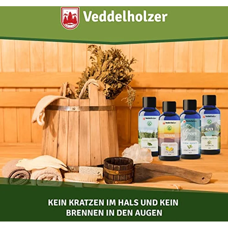 Veddelholzer BIO Sauna-Aufgussset, 4-tlg. Geschenkset mit 100% naturreinen ätherischen Ölen, 4 x 100 ml Saunaöle – Bild 5