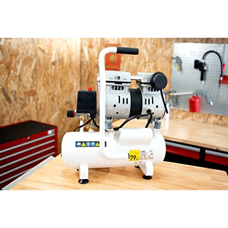 MECAFER Silent Kompressor 425513, 6L, 0,5PS, wartungsfrei, grau, Geräuschpegel 59 dB(A) – Bild 6