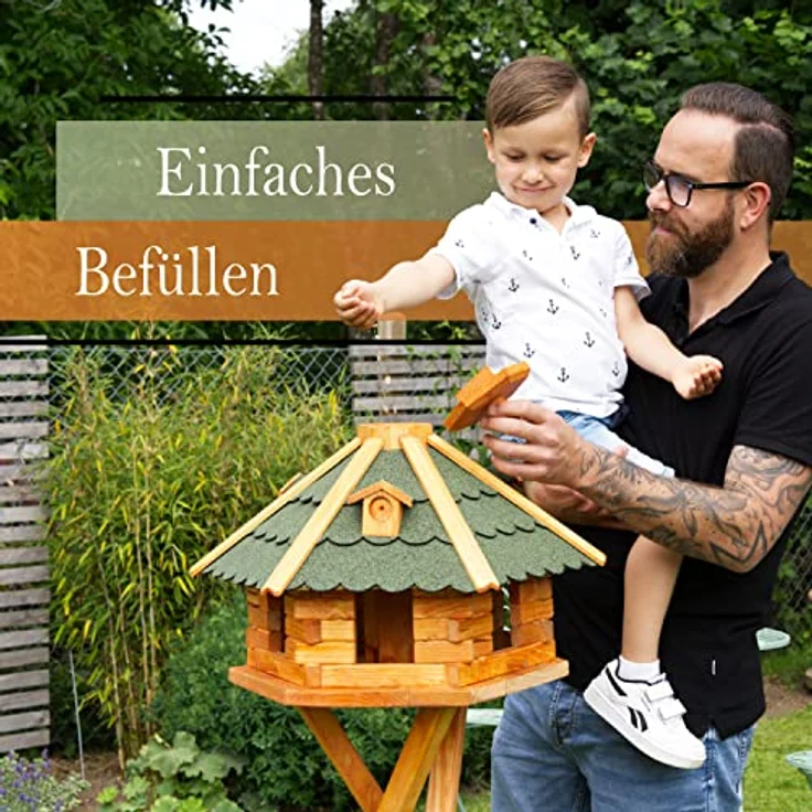 Deko-Shop-Hannusch Vogelhaus XXL Futterhaus mit Solarbeleuchtung in Grün, Vogelfutterhaus mit Futtersilo – Bild 2