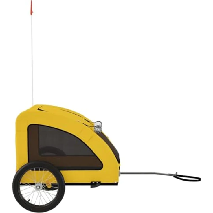 vidaXL Hunde-Transportbox Fahrradanhänger Gelb Oxford-Gewebe und Eisen, mit PVC-Dach und 45 kg Tragfähigkeit – Bild 6