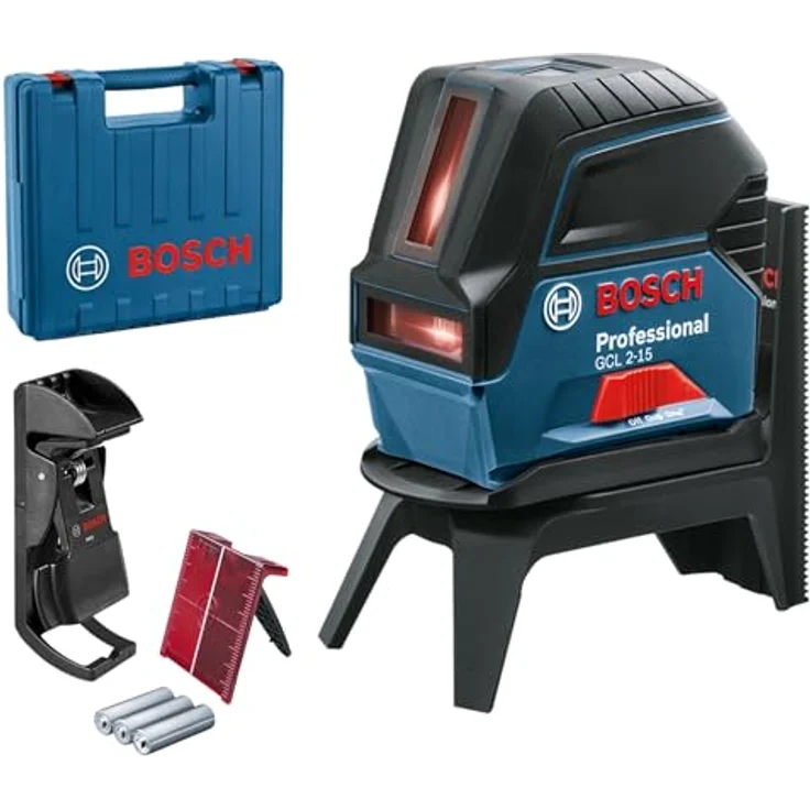 Bosch Professional Kreuzlinienlaser GCL 2-15 (roter Laser, Innenbereich, mit Lotpunkten, Arbeitsbereich: 15 m, 3x AA Batterien, Drehhalterung RM 1, Laserzieltafel, Schutztasche, Handwerkerkoffer) – Bild 2
