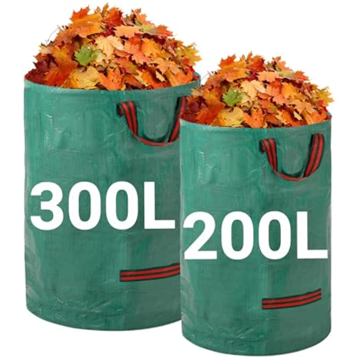 Velway Gartensack 200L+300L, stabiler Gartenabfallsack mit 4 Griffen, robust und wasserdicht, wiederverwendbar und faltbar für Grünschnitt, Laub und Gartenabfälle – Bild 1