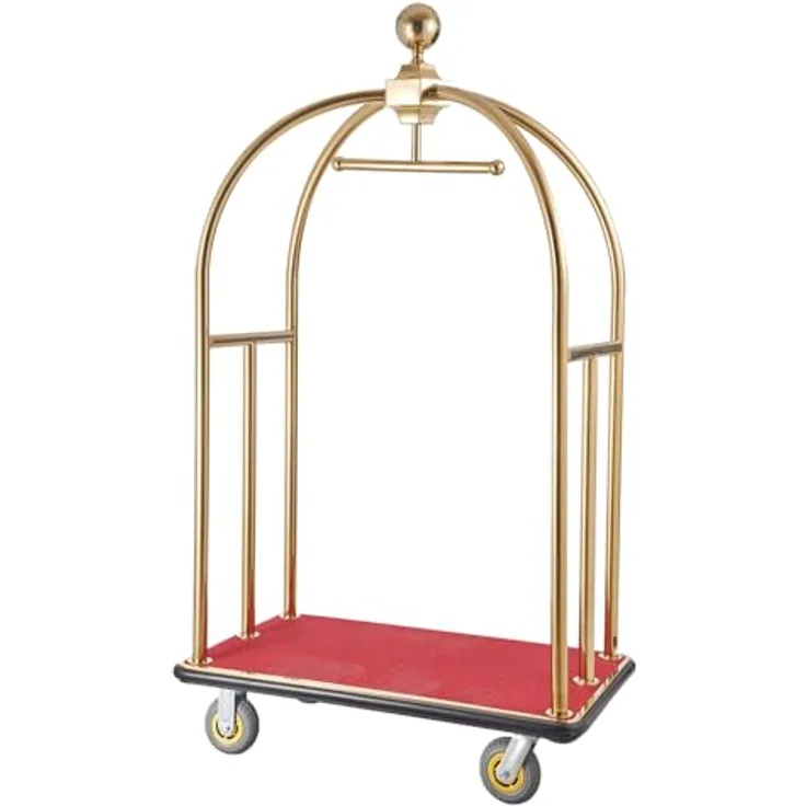 VEVOR Hotelgepäckwagen, Edelstahl-Pagenwagen mit 500 kg Tragkraft, rotem Teppichboden und 15 cm Gummirädern, ideal für Hotels und Resorts
