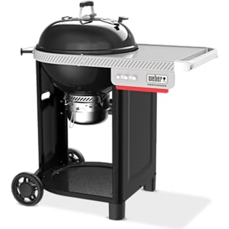 Weber Performer 57 cm Holzkohlegrill, porzellanemaillierter Deckel und Kessel, Seitentisch, One-Touch-Reinigungssystem, Deckelthermometer, Schwarz – Bild 1