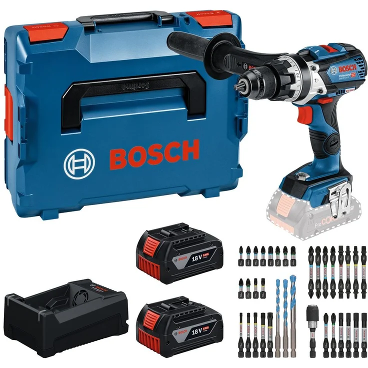 Bosch Professional Akku-Schlagbohrschrauber GSB 18V-110 C, 2x GBA 5 Ah, GAL 12V/18V-80, Bit-Set in L-BOXX
